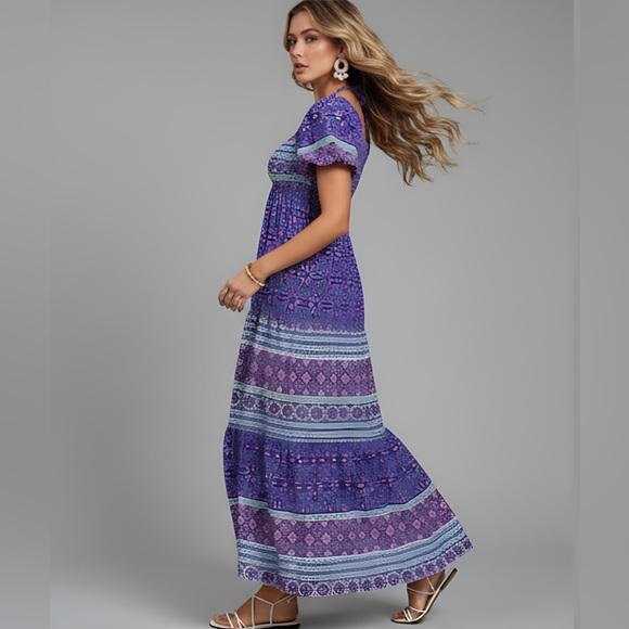 Boho Print A-Line Dress Purple - Picture 3 of 8
